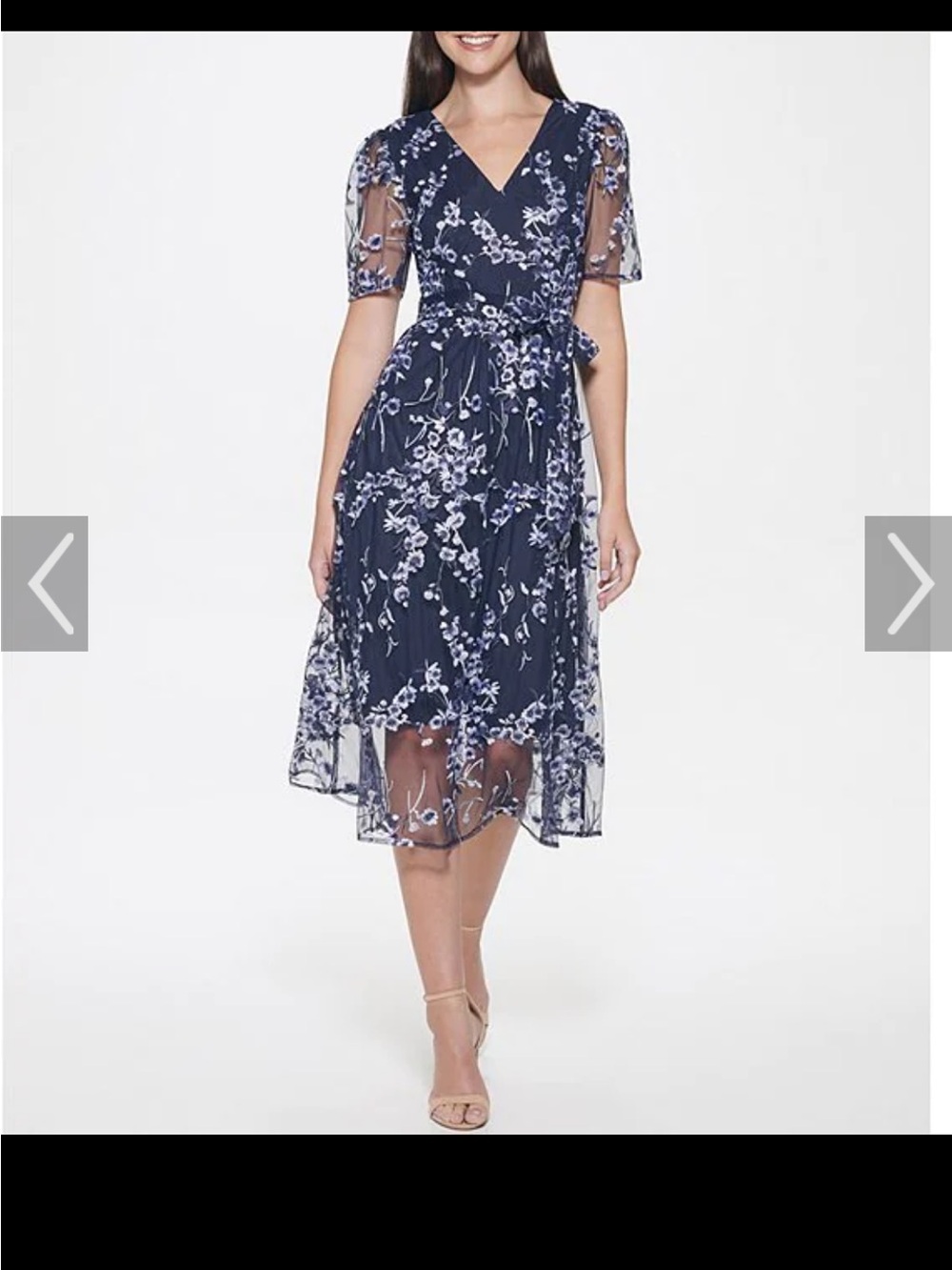 Kensie Navy and White Floral V-Neck Midi Dress